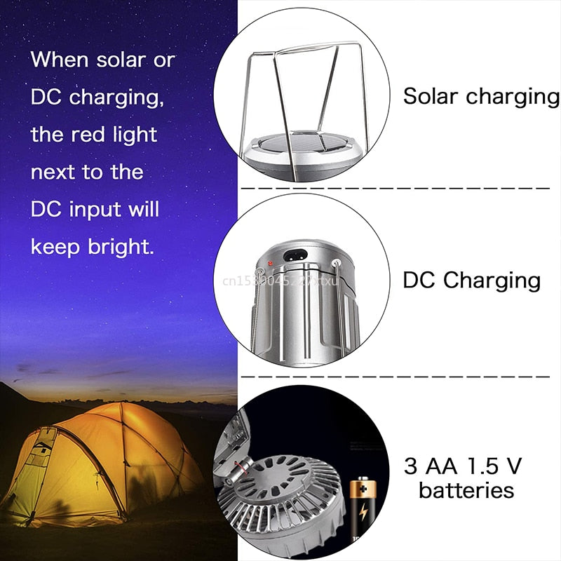 6 in 1 Portable Outdoor LED Camping Lantern With Fan Solar Charge