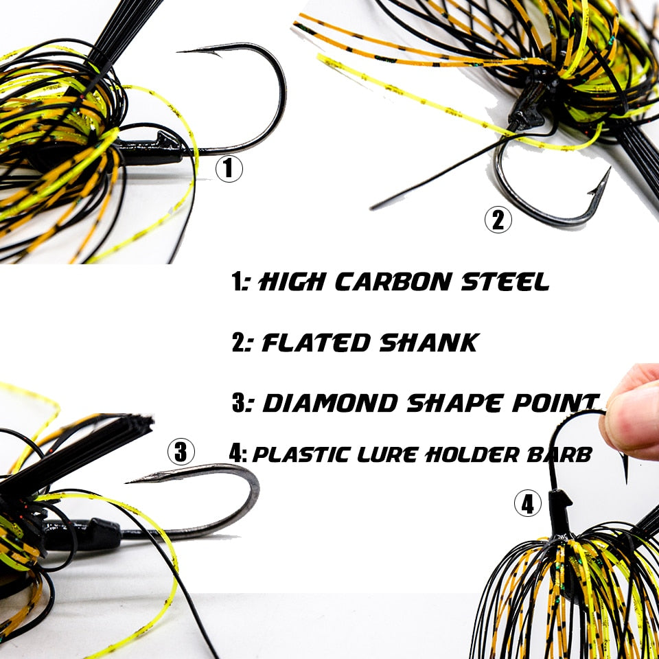 10g weedless football Jig head fishing hooks with weed guard sharp hook silicone skirt bass pike outdoor jigging fishhook