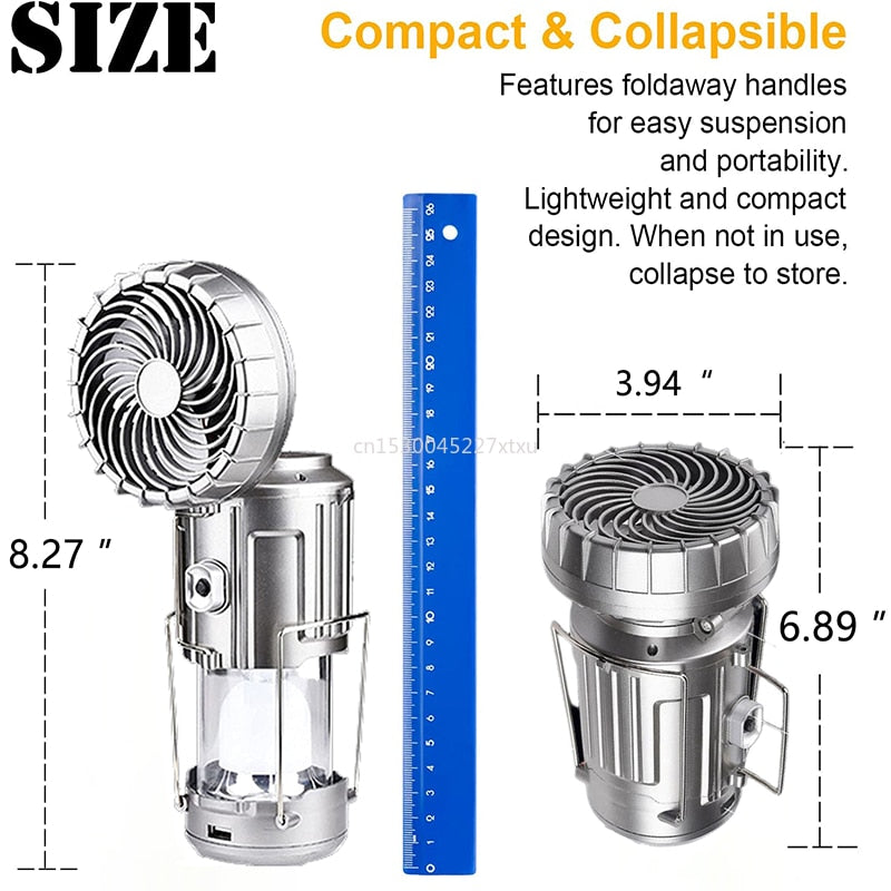 6 in 1 Portable Outdoor LED Camping Lantern With Fan Solar Charge