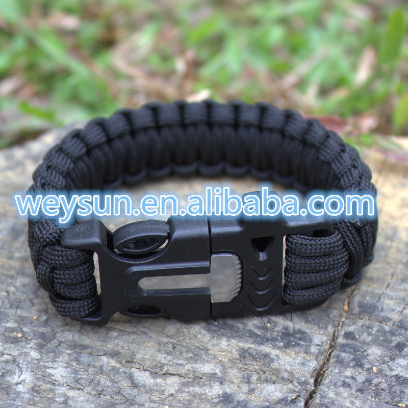 4 in 1 Flint Fire Starter Whistle,Outdoor Camping Survival Gear Buckle Travel Kit ,Paracord Rescue Rope Escape Bracelet