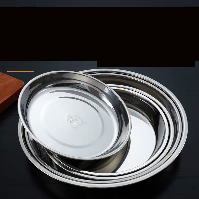 5pcs Camping 14-28cm Dia Stainless Steel Tableware Dinner Plate Food Container Salad Dessert Fruit Services Dish Tray