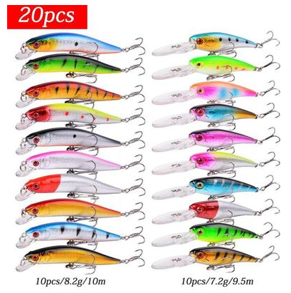 20pcs/lot Fishing Lure Set 2 Models 20 Color Mixed Minnow Lure Crank Bait Fishing Tackle Bass Baits