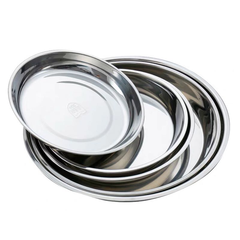 5pcs Camping 14-28cm Dia Stainless Steel Tableware Dinner Plate Food Container Salad Dessert Fruit Services Dish Tray