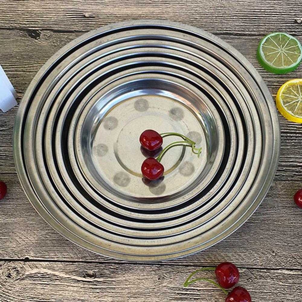 5pcs Camping 14-28cm Dia Stainless Steel Tableware Dinner Plate Food Container Salad Dessert Fruit Services Dish Tray